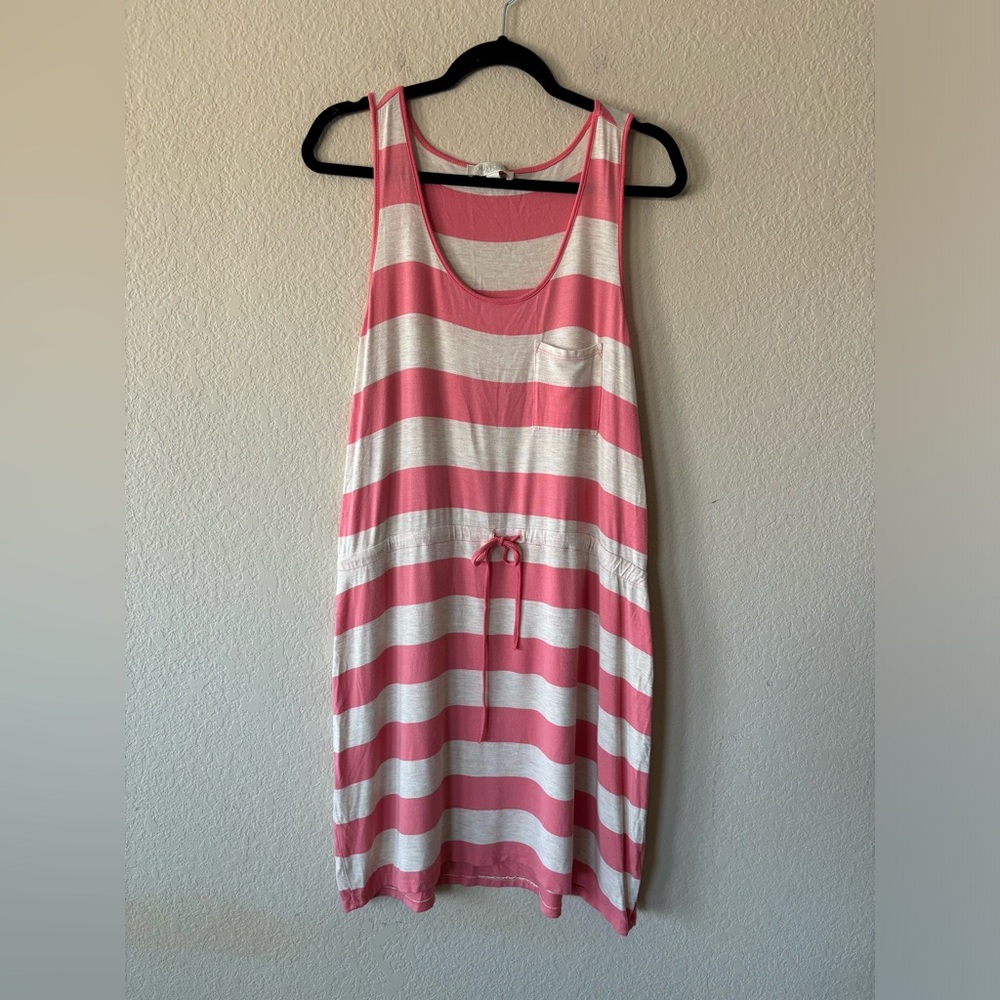 Olive & Oak Women's Summer Stripe‎ Sleeveless Sun Dress -L coral & oatmeal